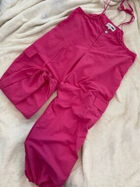 Fashion Nova Hot Pink Cargo Jumpsuit